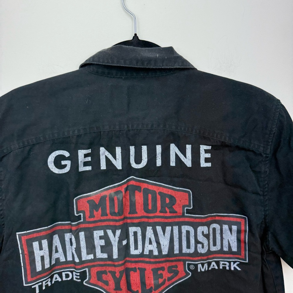 Harley-Davidson Black Short Sleeve Button Up Shirt C29 - Picture 2 of 7